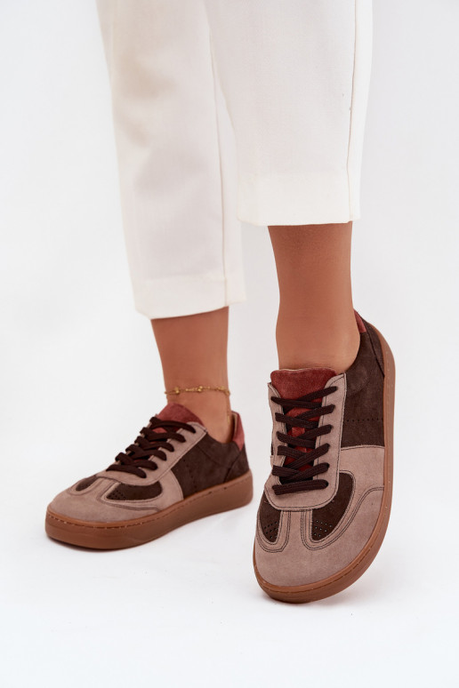 Peau en daim Chaussures modèle baskets Barefoot Féminin Zazoo N1277 marron