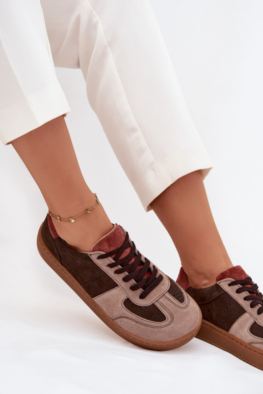 Peau en daim Chaussures modèle baskets Barefoot Féminin Zazoo N1277 marron