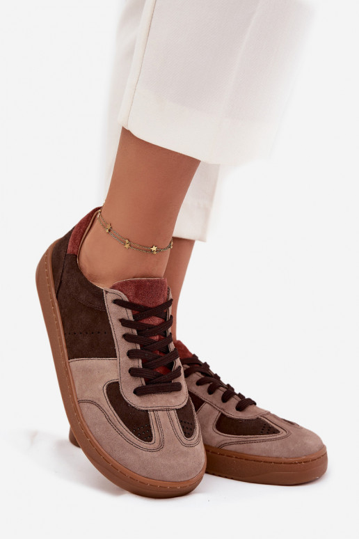 Peau en daim Chaussures modèle baskets Barefoot Féminin Zazoo N1277 marron