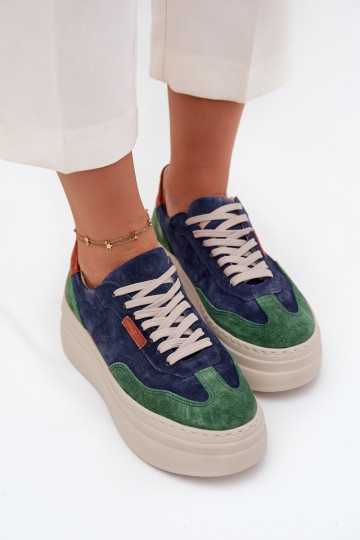 en daim Chaussures modèle baskets Féminin avec une plateforme Zazoo N1269S3 vert-bleu foncé
