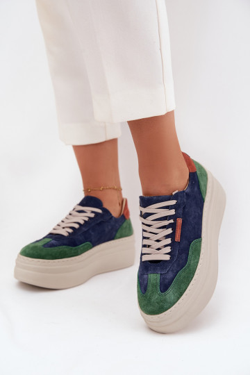 en daim Chaussures modèle baskets Féminin avec une plateforme Zazoo N1269S3 vert-bleu foncé 2