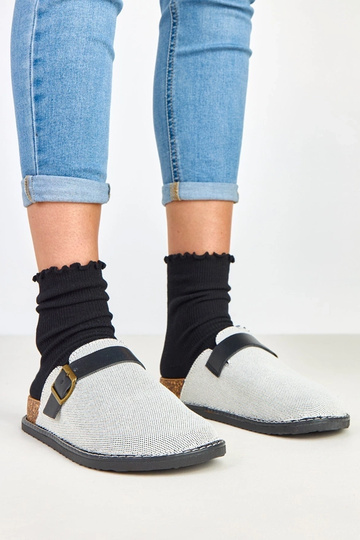 Chaussons noirs sur plateforme en liège avec boucle Polly