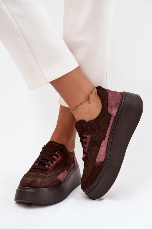 Chaussures modèle baskets FémininActivéturalnego en daimu avec une plateforme Zazoo N1265S3 CzekoladoÀe Chaussures modèle baskets FémininActivéturalnego en daimu avec une plateforme Zazoo N1265S3 CzekoladoÀe