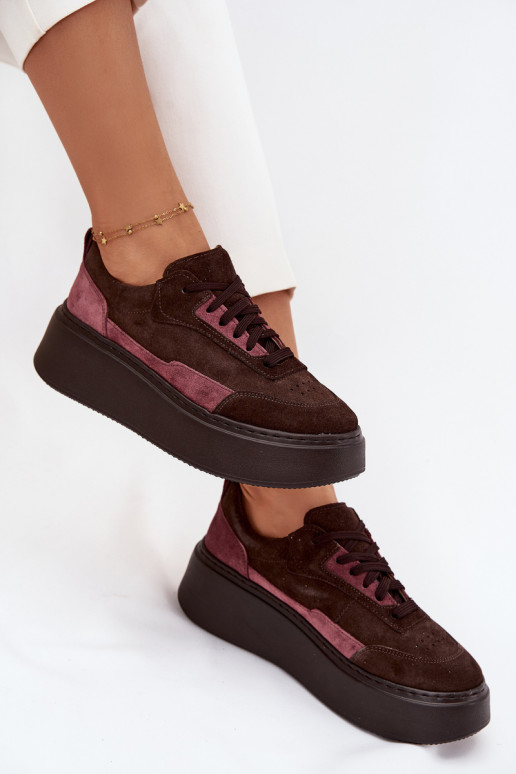 Chaussures modèle baskets FémininActivéturalnego en daimu avec une plateforme Zazoo N1265S3 CzekoladoÀe Chaussures modèle baskets FémininActivéturalnego en daimu avec une plateforme Zazoo N1265S3 CzekoladoÀe