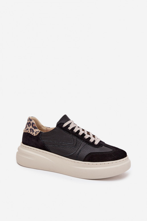 Peau Chaussures modèle baskets Féminin avec une plateforme avec des motifs en fourrure de léopard Zazoo N1263 couleur noire Peau Chaussures modèle baskets Féminin avec une plateforme avec des motifs en fourrure de léopard Zazoo N1263 couleur noire