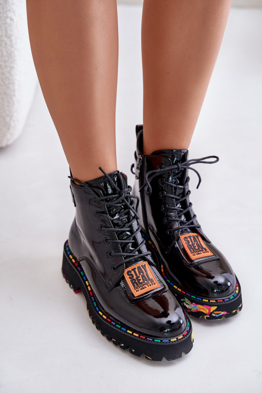 avec effet vernis Bottes chaussures Féminin Au Château Peau Artiker 55C0517 couleur noire