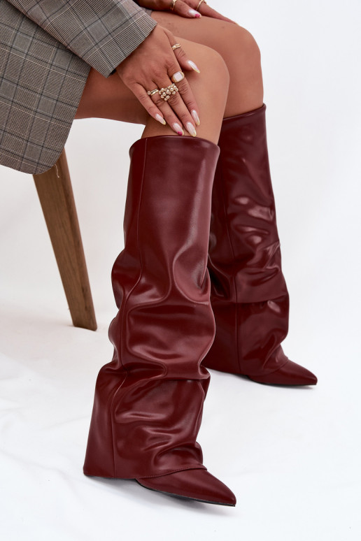 Bottes d'hiver pour femmes, bordeaux, avec cholewa et talons, Elivira Bottes d'hiver pour femmes, bordeaux, avec cholewa et talons, Elivira