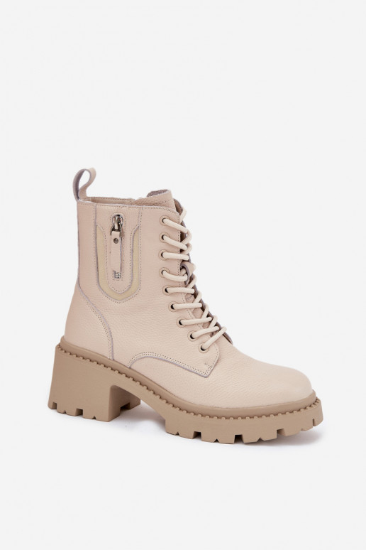 Bottines en cuir pour femmes avec talons, chaudes Vinceza 86418 couleur sable