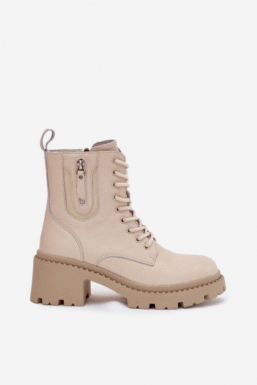 Bottines en cuir pour femmes avec talons, chaudes Vinceza 86418 couleur sable