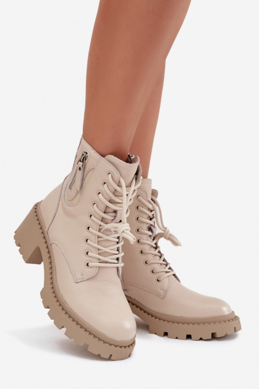 Bottines en cuir pour femmes avec talons, chaudes Vinceza 86418 couleur sable