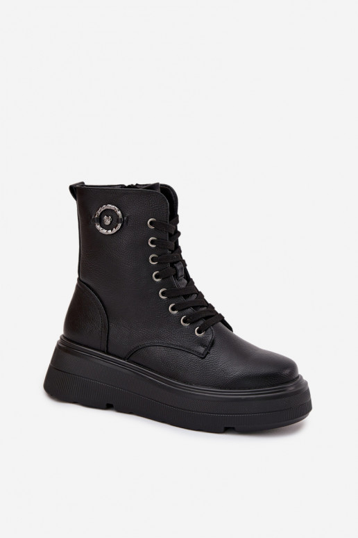 bottes de travail pour femmes à la cheville doublées avec plateforme et détails décoratifs Vinceza 16513 couleur noire bottes de travail pour femmes à la cheville doublées avec plateforme et détails décoratifs Vinceza 16513 couleur noire