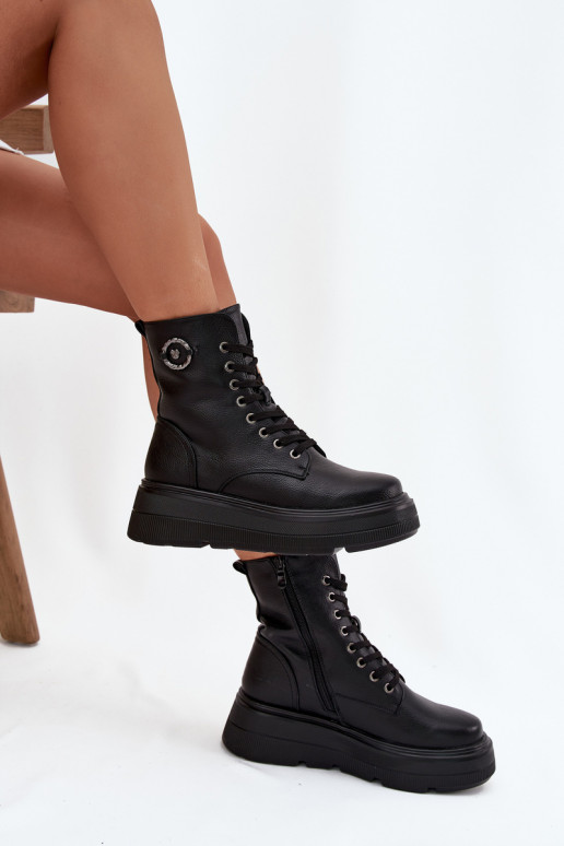 bottes de travail pour femmes à la cheville doublées avec plateforme et détails décoratifs Vinceza 16513 couleur noire bottes de travail pour femmes à la cheville doublées avec plateforme et détails décoratifs Vinceza 16513 couleur noire