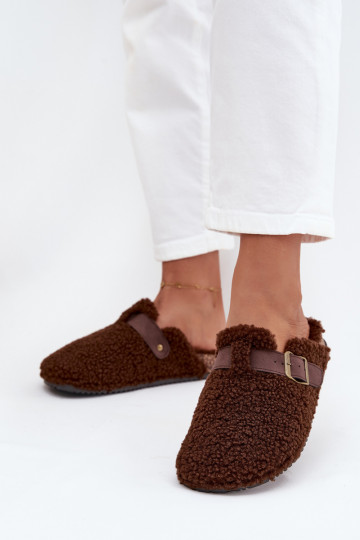 Pantoufles pour femmes avec fourrure type agneau, couleur marron Lorivine 2