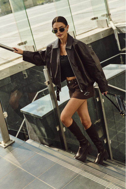 Bottes montantes pour femmes à talons massifs et plateforme à enfiler couleur marron Florinne