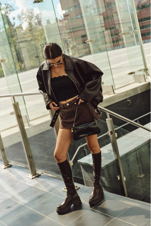 Bottes montantes pour femmes à talons massifs et plateforme à enfiler couleur marron Florinne