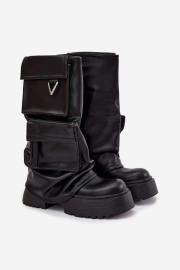 Bottines longues pour femmes à enfiler avec plateforme et poches, noires Clarinda 2