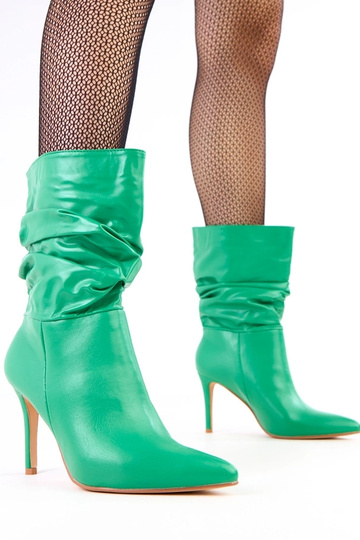 Bottines vertes à talon haut avec tige froncée Sairabi