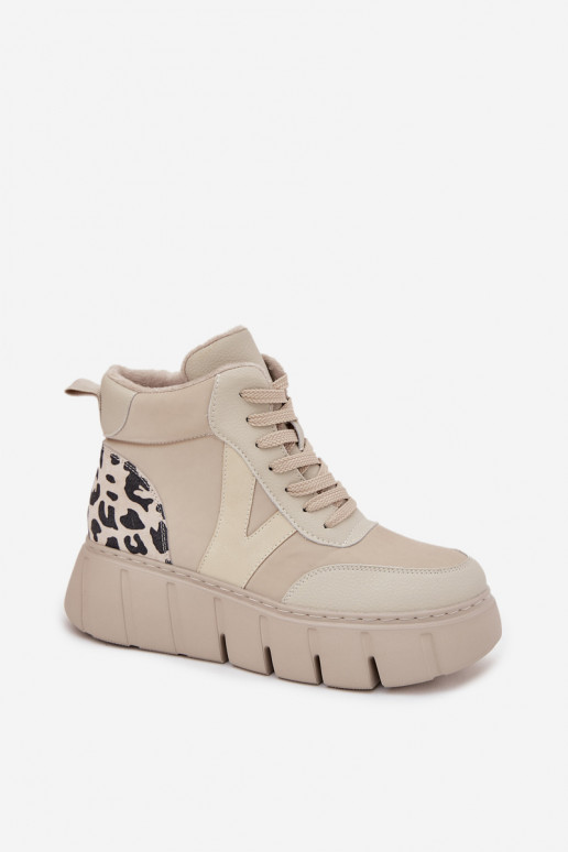 Bottines en cuir beige pour femmes avec plateforme Vinceza 66838 Bottines en cuir beige pour femmes avec plateforme Vinceza 66838