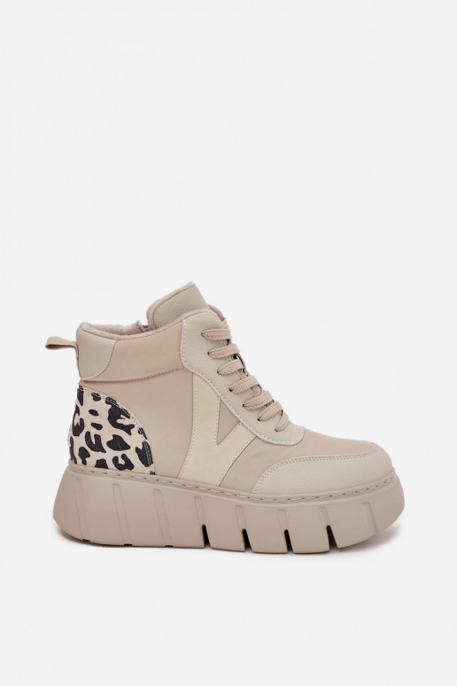 Bottines en cuir beige pour femmes avec plateforme Vinceza 66838 Bottines en cuir beige pour femmes avec plateforme Vinceza 66838