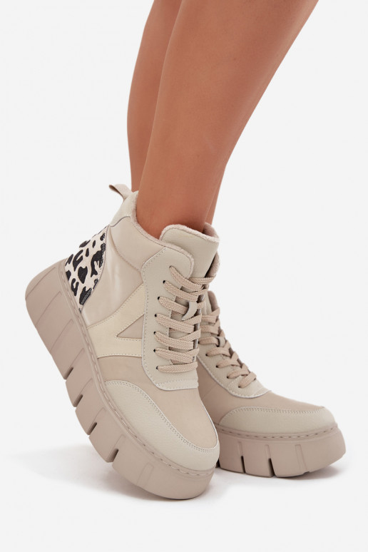 Bottines en cuir beige pour femmes avec plateforme Vinceza 66838 Bottines en cuir beige pour femmes avec plateforme Vinceza 66838