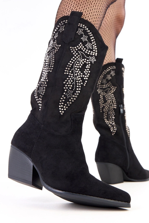 Bottes cowboy noires à talon bas avec...