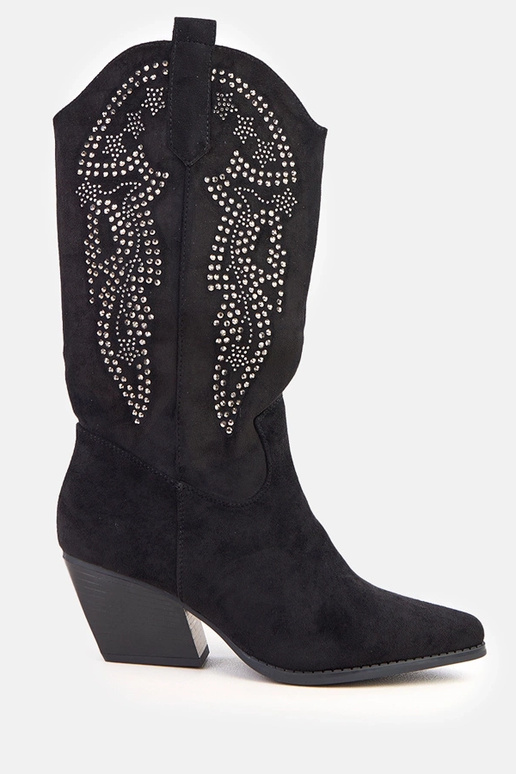 Bottes cowboy noires à talon bas avec...