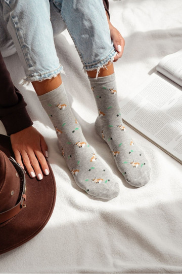 Chaussettes pour femmes IN Renards et feuilles gris mélangé