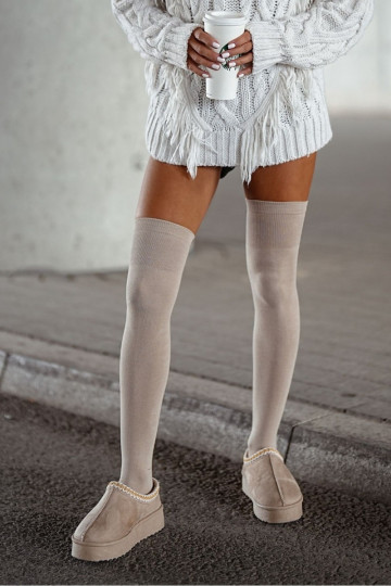 Collants longs pour femmes en coton lisses couleur sable