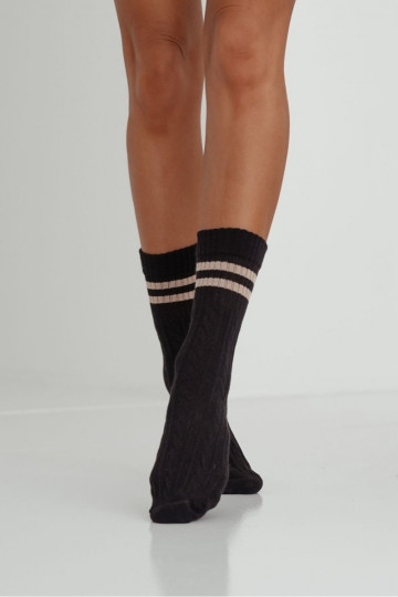 Chaussettes noires pour femmes « Nœud avec des rayures »