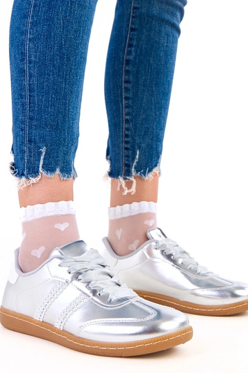 Baskets féminines argentées avec lacets en satin Madres