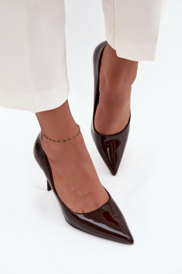 avec effet vernis Eko Peau chaussures à talons hauts Féminin Ze Szpiczastymi Noskami CzekoladoÀe Jadira