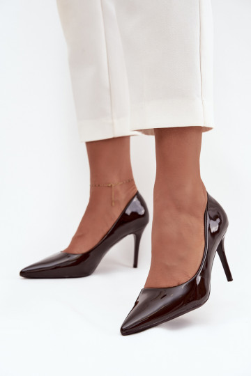 avec effet vernis Eko Peau chaussures à talons hauts Féminin Ze Szpiczastymi Noskami CzekoladoÀe Jadira 2