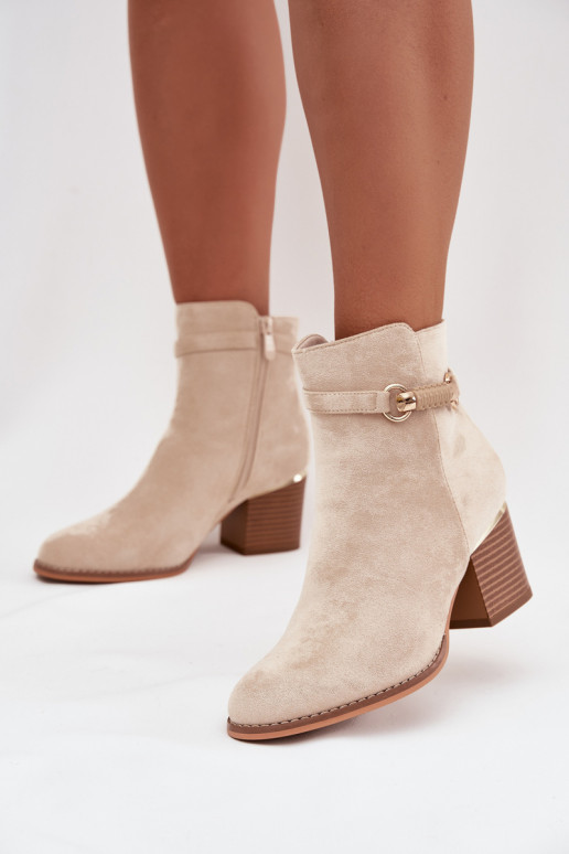 Bottes pour femmes réchauffer avec des talons avec des talons décorés beige Galissa