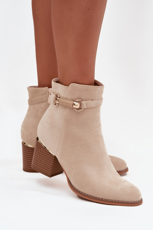 Bottes pour femmes réchauffer avec des talons avec des talons décorés beige Galissa
