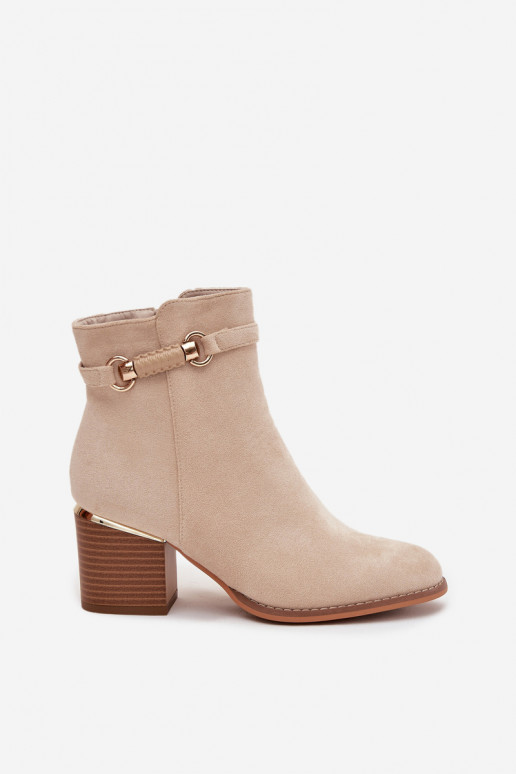 Bottes pour femmes réchauffer avec des talons avec des talons décorés beige Galissa