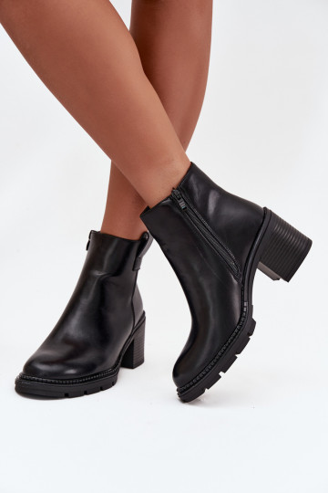 Bottines noires pour femmes isolées en simili cuir avec talons Alvena