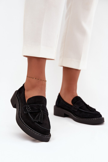 mocassins pour femmes en daim avec des franges D&A TDANS107 couleur noire 2