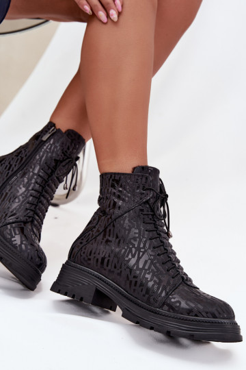 Bottines de travail pour femmes en cuir noir et chaud à la cheville Į Pilį Artiker 57C2257
