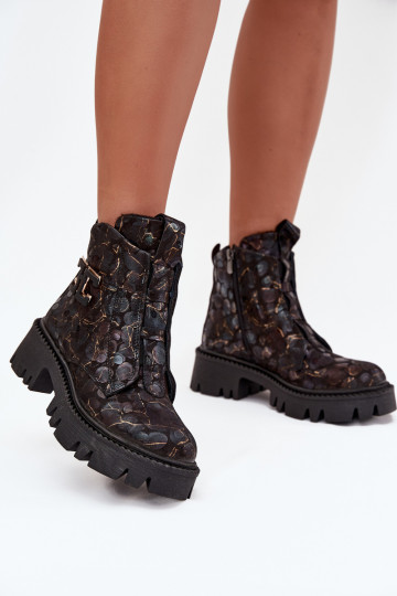 Bottines pour femmes en cuir noir et chaud avec ornements couleur noir et or Artiker 57C2084 2