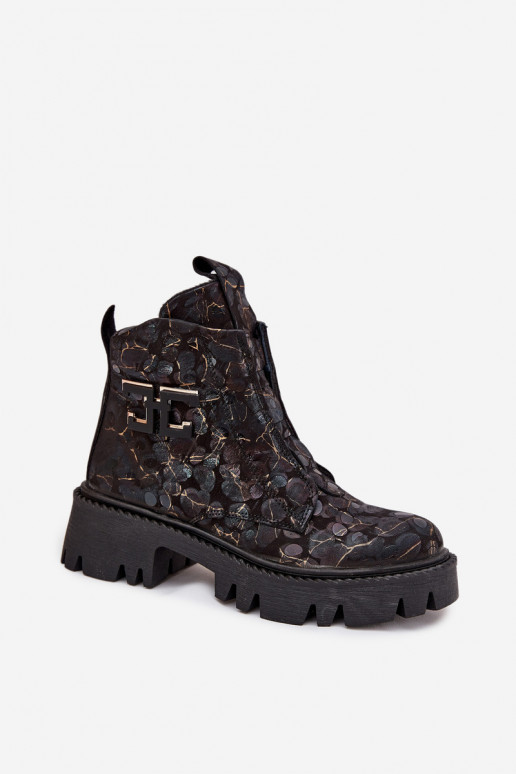 Peau Bottes pour femmes avec des ornements réchauffer Artiker 57C2084 Noir et-couleur dorée