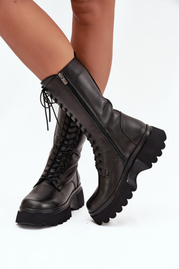 Bottes en cuir noires et chaudes avec plateforme Artiker 57C2282