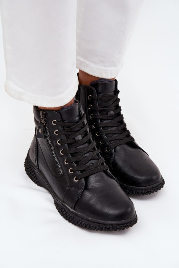 Bottines chaudes en cuir noir pour femmes avec fourrure intérieure en cuir écologique Ulverina