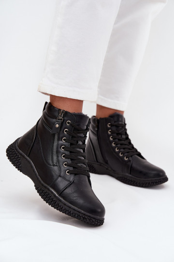 Bottines chaudes en cuir noir pour femmes avec fourrure intérieure en cuir écologique Ulverina 2