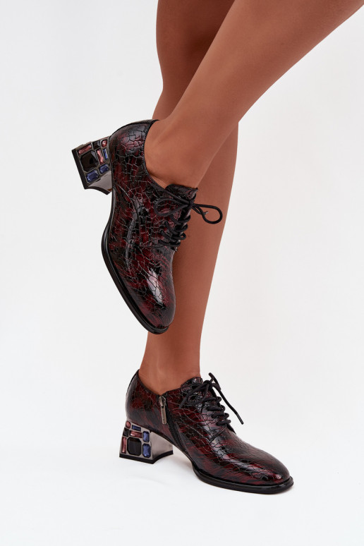 Bottines en cuir véritable laqué Féminin avec des talons aux yeux brillants Artiker 57C0073 Bourgogne