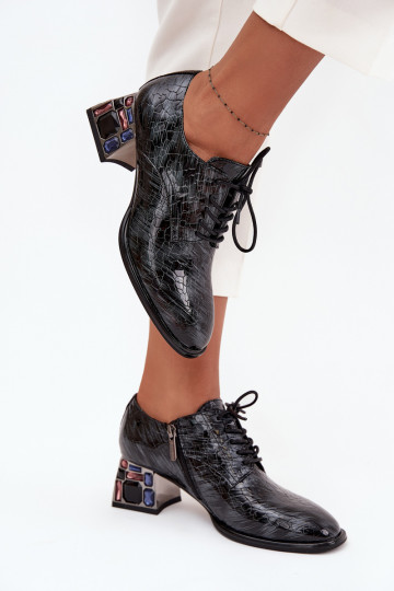 Bottines en cuir véritable laqué Féminin avec des talons aux yeux brillants Artiker 57C0072 couleur grise