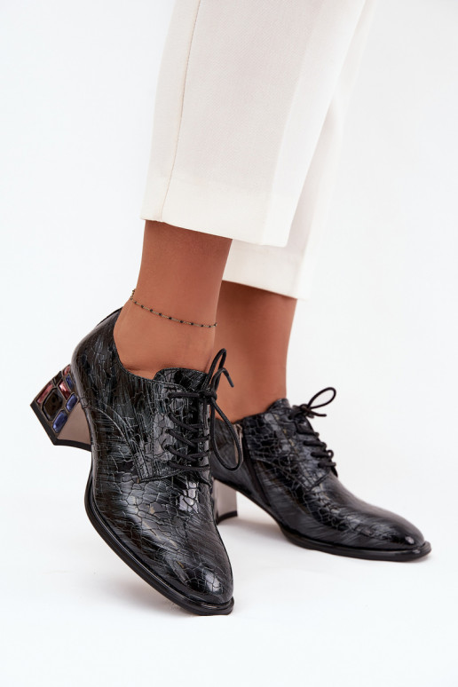 Bottines en cuir véritable laqué Féminin avec des talons aux yeux brillants Artiker 57C0072 couleur grise