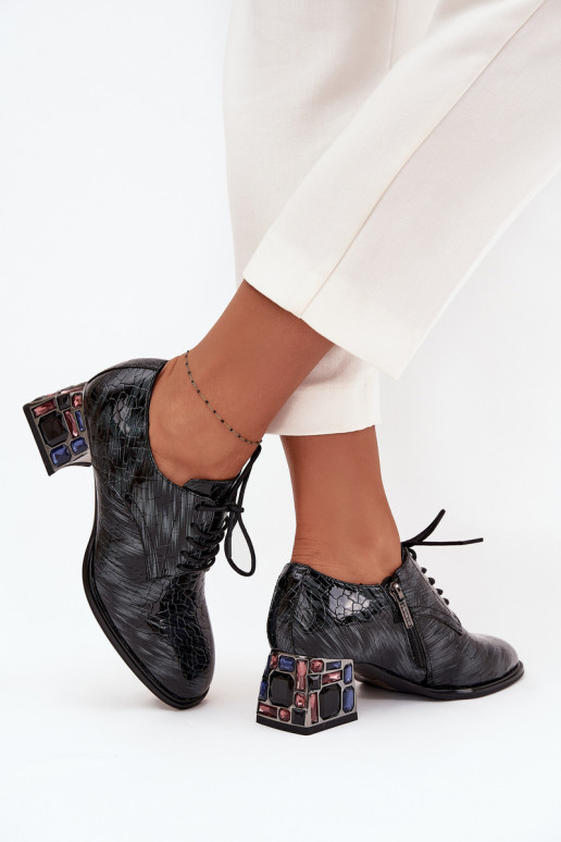 Bottines en cuir véritable laqué Féminin avec des talons aux yeux brillants Artiker 57C0072 couleur grise