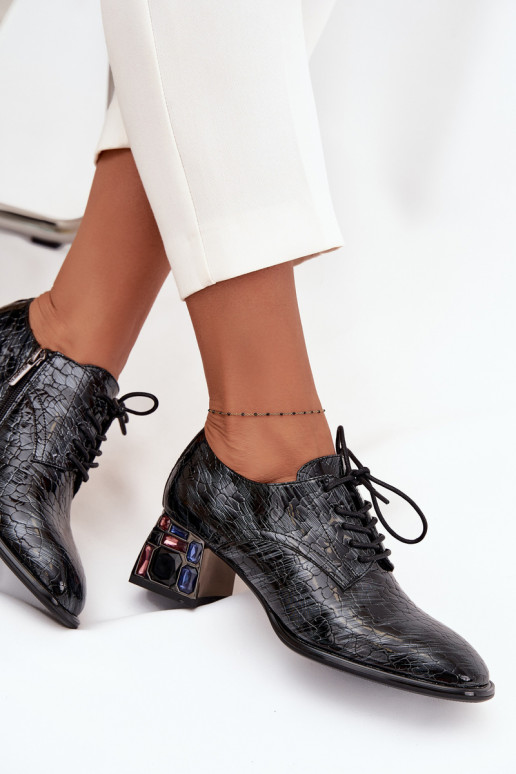 Bottines en cuir véritable laqué Féminin avec des talons aux yeux brillants Artiker 57C0072 couleur grise