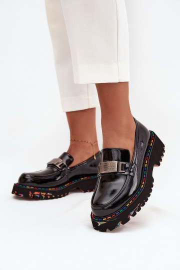 chaussures mocassins pour femmesavec effet vernisj Skóry Artiker 57C0070 couleur noire 2