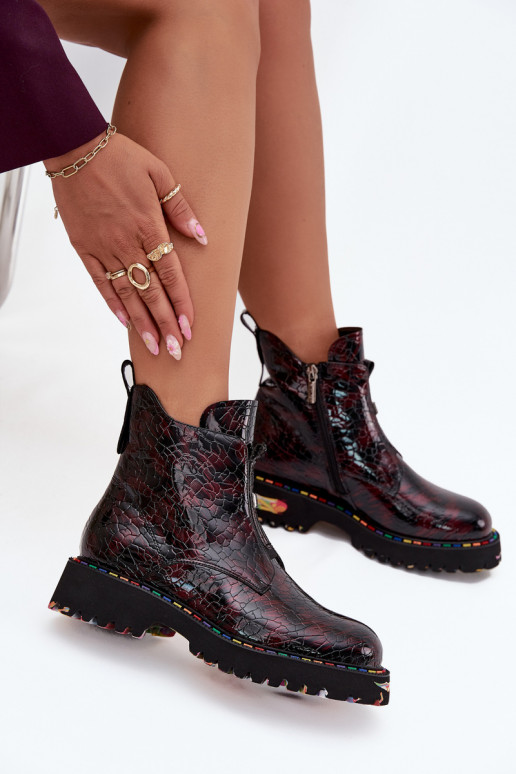 avec effet vernis Bottes pour femmesActivéturalnej Skóry réchauffer Artiker 57C0165 Bourgogne